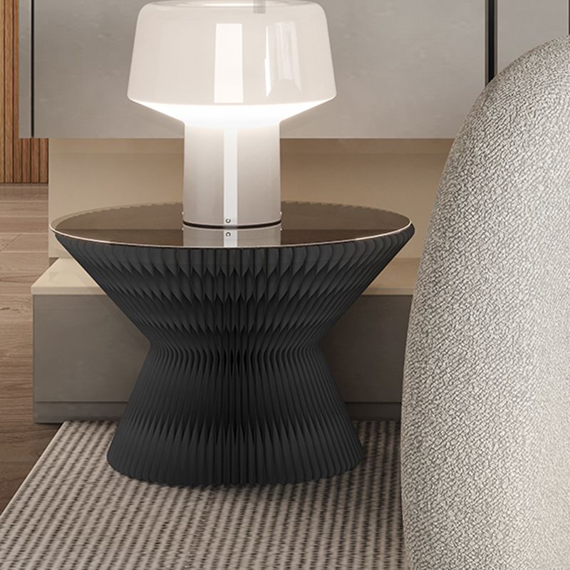 Contemporary Round Side Table, Antique Finish Top and Drum Base Side Table