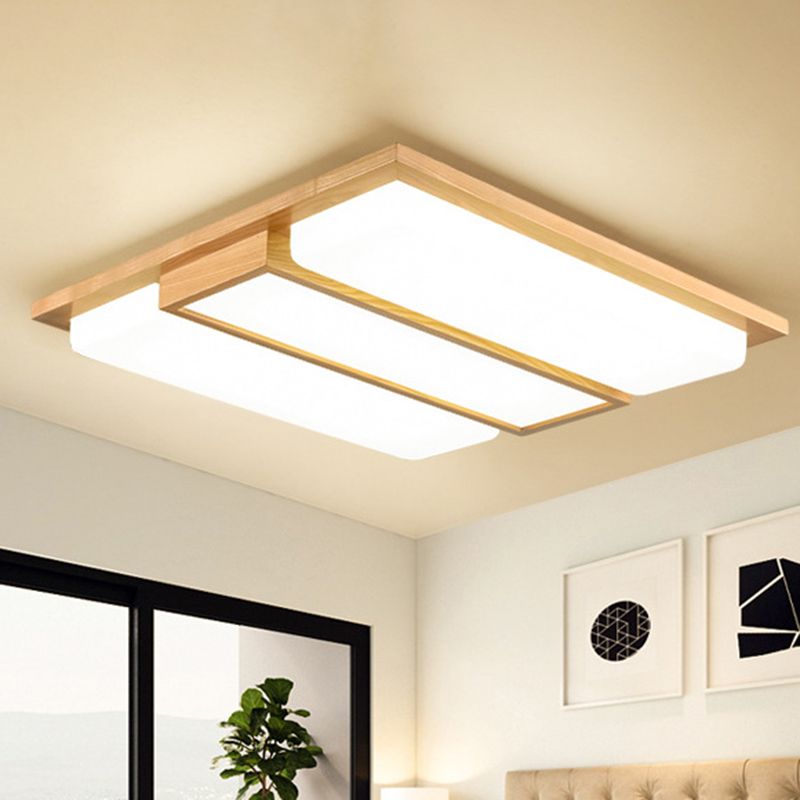Plafoniera da soffitto a LED giapponese in legno chiaro a forma di rettangolo per soggiorno