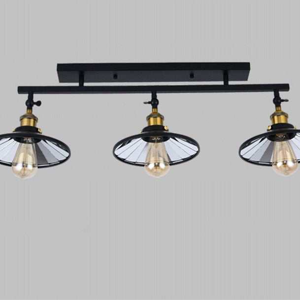 Conical Dining Room Semi Flush Chandelier Industrial Metal 3-Head Black Ceiling Flush Light