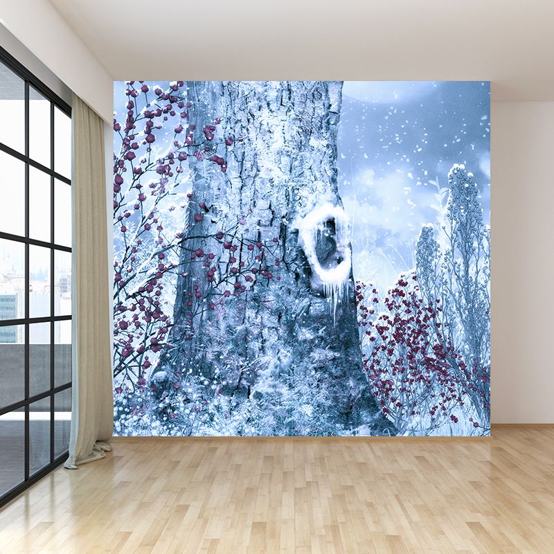 White Moon and Tree Mural Wallpaper Moistureproof Modern Adults Room Wall Covering