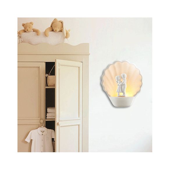 White Couple Wall Light with Shell Romantic
Plaster Sconce Lighting in White for Study Room