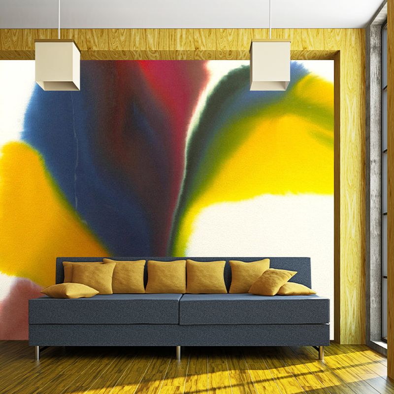 Abstract Flower-Like Painting Mural Artistry Non-Woven Material Wall Decor in Red-Yellow-Blue