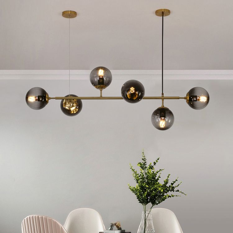 Nordic Style Hanging Lamp Strip Shape Island Light Fixture with Glass Shade for Bedroom