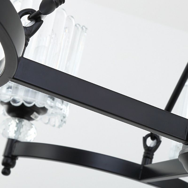 Illuminazione a sospensione cilindri neri contemporanei 6/8/10 teste kit lampada a base di asta di cristallo, largo 28 "/34.5" /42.5 "