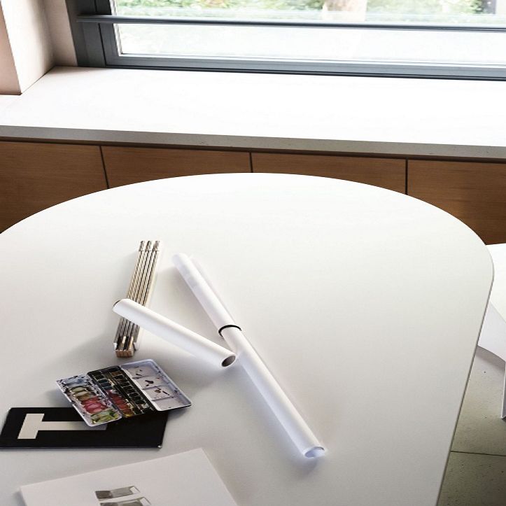 Mesa de comedor de madera maciza ovalada Mesa de comedor moderna con base de pedestal doble