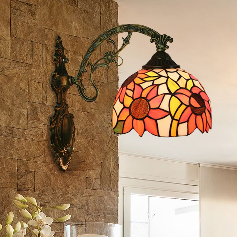 Rose/Sunflower Wall Mount Light Fixture Tiffany Hand-Cut Glass 1 Light Red/Green Wall Lighting Ideas