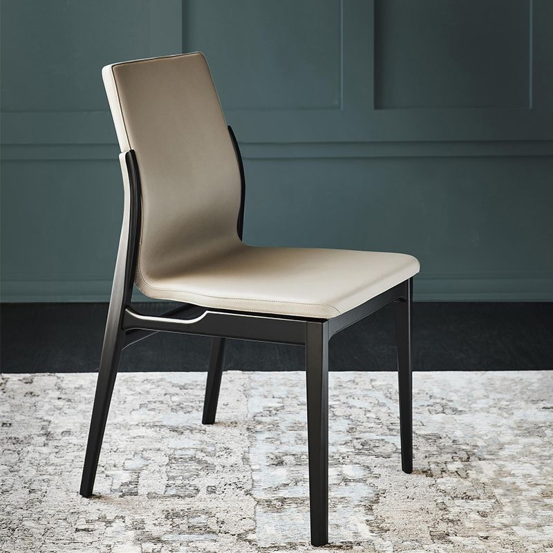 Industrial Style Side Chair Faux Leather Side Dining Chair with Wooden Base