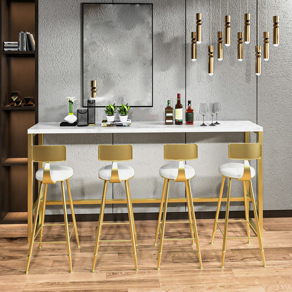 Industrial Armless Backrest Counter Stool Iron Bar Stool with Seat and Pedal