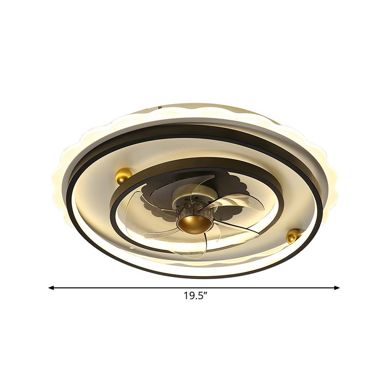 Luz de ventilador LED moderno moderno de 19.5 "con sombra metálica Negro Ronda Ronda de 5 cuchillas Lámpara de montaje de semi descarga para comedor