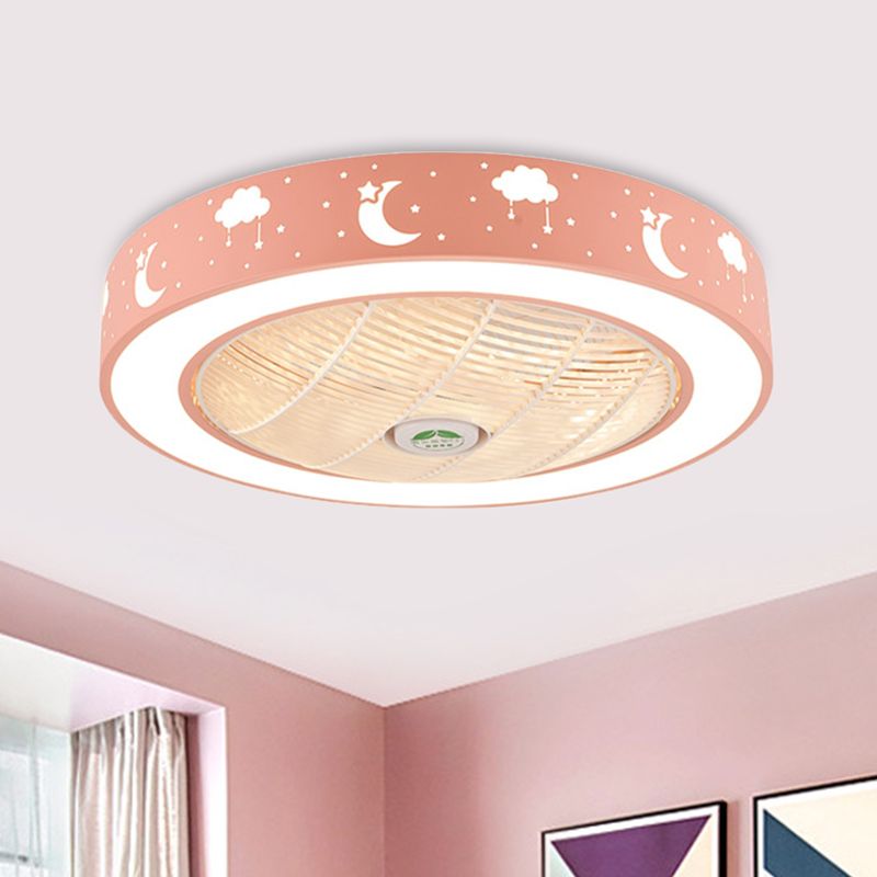 21.5 "LED LED LED Ventilismo Modernismo Sala de estar Semi Flush Mount con tambor acrílico en rosa/azul/blanco
