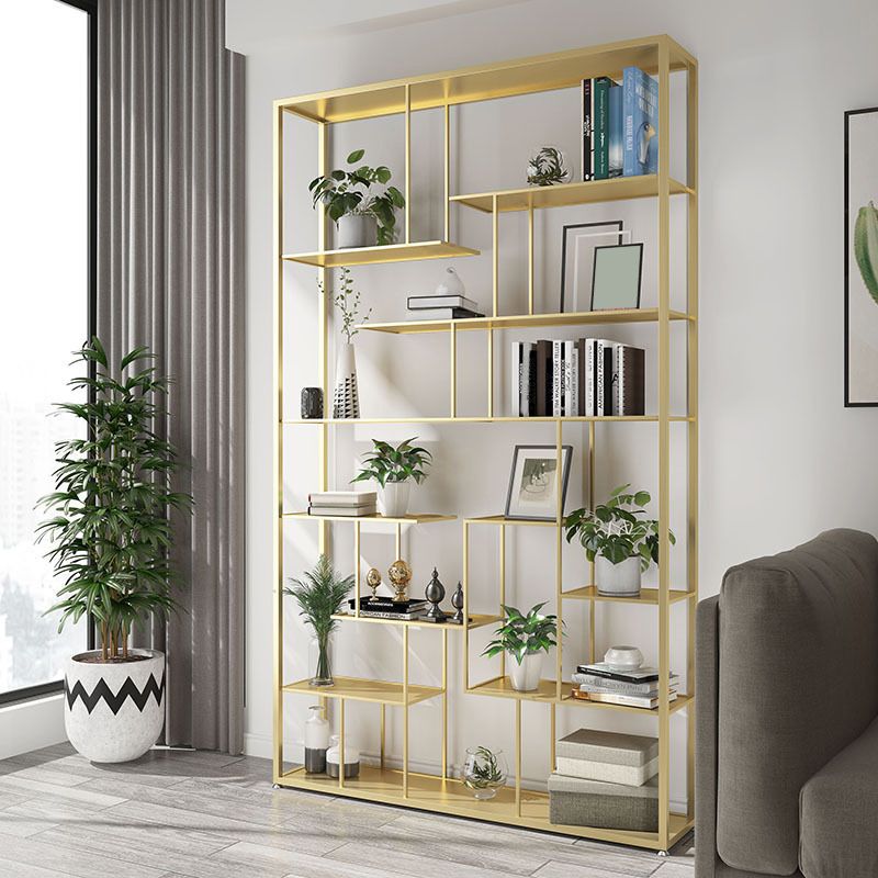 Geometric Metal Shelf Bookcase Glam Vertical Open Book Shelf