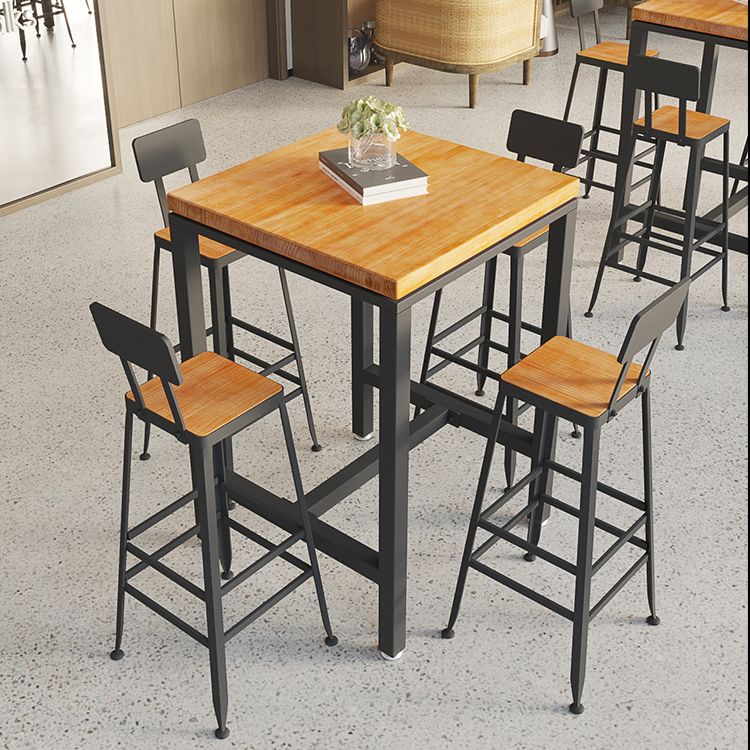 1/5/9 Pieces Industrial Iron Bar Table Set Pine Wood Bistro Set with Footrest
