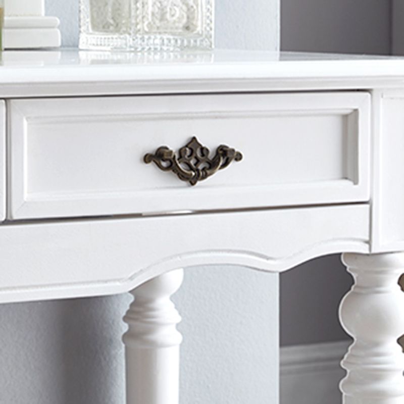 Bright White Vanity Set with 2 Storage Drawers Rubberwood Make-up Vanity, 17.71" Wide