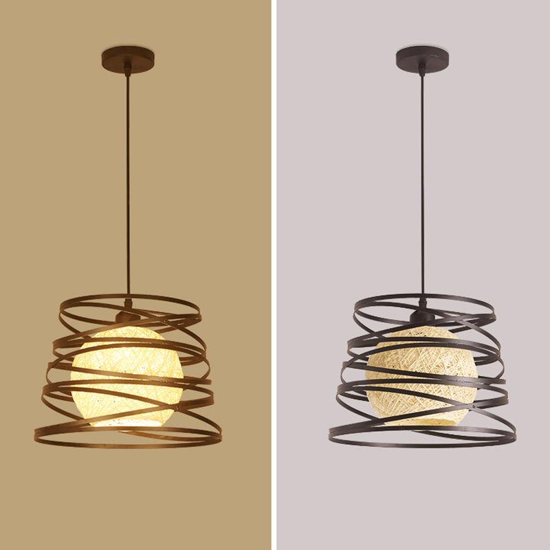 1 Head Cage Suspended Lighting Fixture Retro Metal Black Pendant Lamp for Restaurant