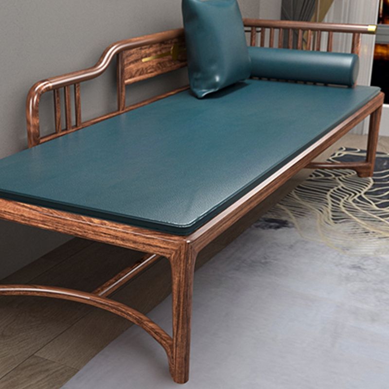Oversized Solid Wood Chaise Lounge Couch in Brown with Square Arm