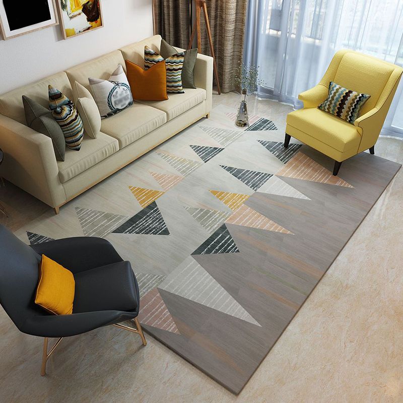Multicolor Home Decoration Rug Scandinavian Geometric Carpet Polyester Washable Anti-Slip Backing Stain Resistant Rug