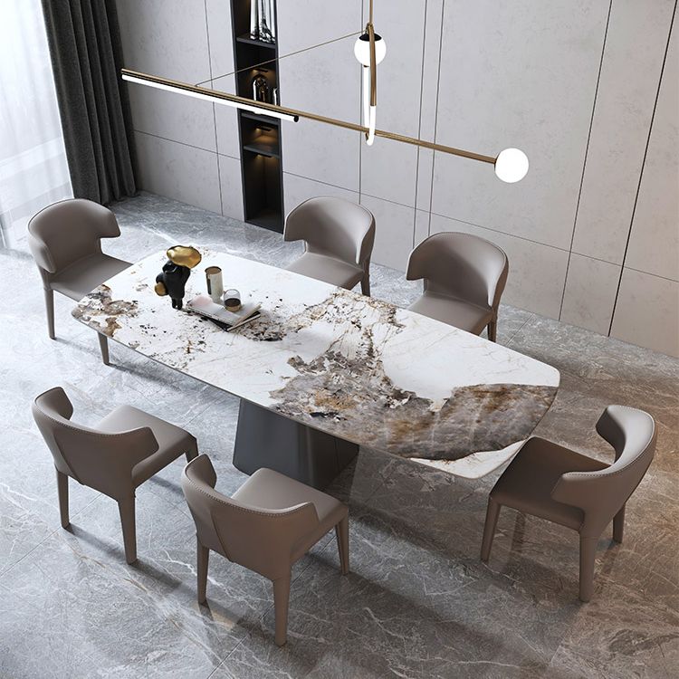 Metal Traditional Luxury Table Rectangle Sintered Stone Dining Table with Pedestal Base