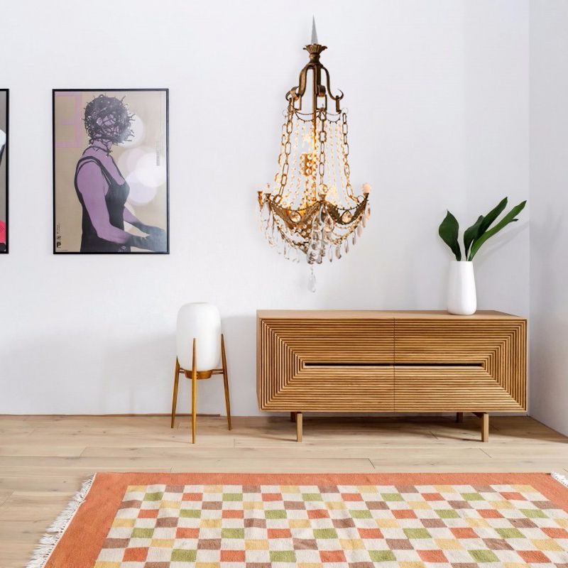 3 Lights Metal and Crystal Wall Mount Light Traditional Brass Anchor Living Room Sconce Light