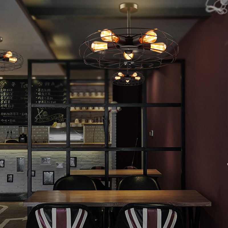 Luz de techo de marco vintage industrial de hierro forjado de 5 luces Semi Flush Monte para cafetería
