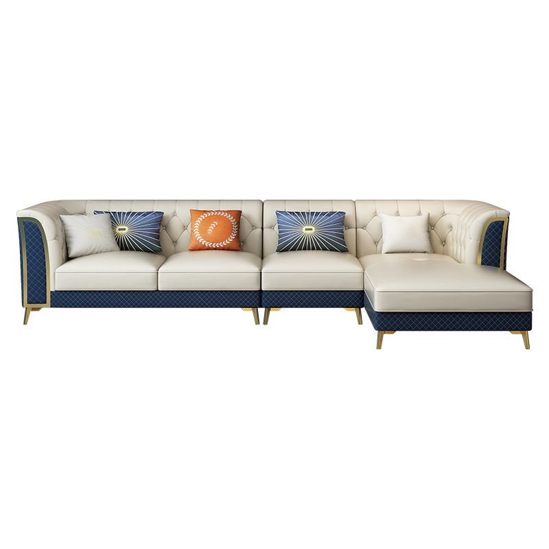 Faux Leather Luxurious Sectional Sofa Tufted Flared Arm Sectional