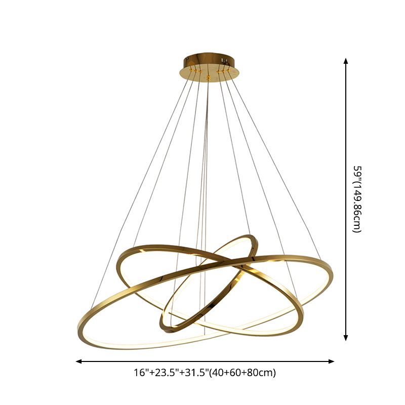 Multi-Layer Living Room Pendant Chandelier Metal LED Modern Hanging Light Kit in Gold