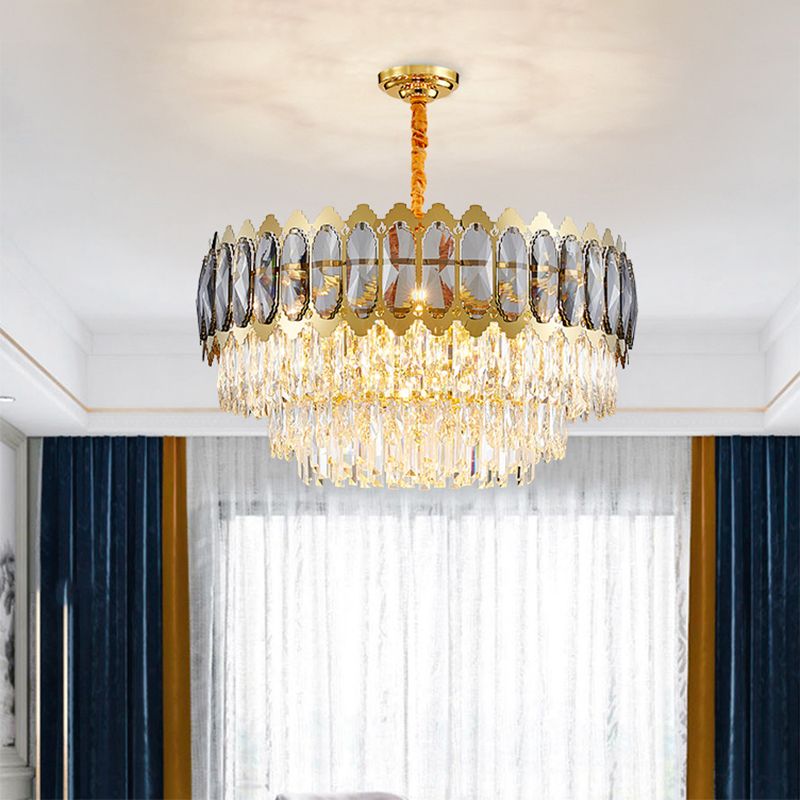 Kristal prismatisch zilver plafond kroonluchter trommel 6 hoofden eigentijds hangend hanglampje