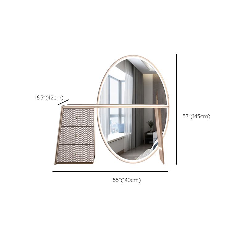 Glam Slate Makeup Dressing Table Stool Set in Beige with 57" Tall Mirror