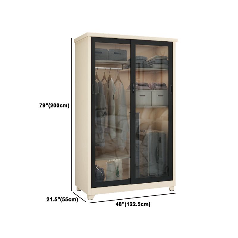 Contemporary Style 1-Door Wardrobe Glass Wardrobe Closet with Shelves