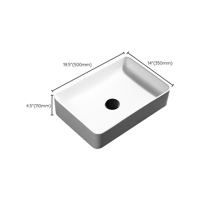 Contemporary Bathroom Sink Porcelain Pop-Up Drain Rectangular Vessel Lavatory Sink