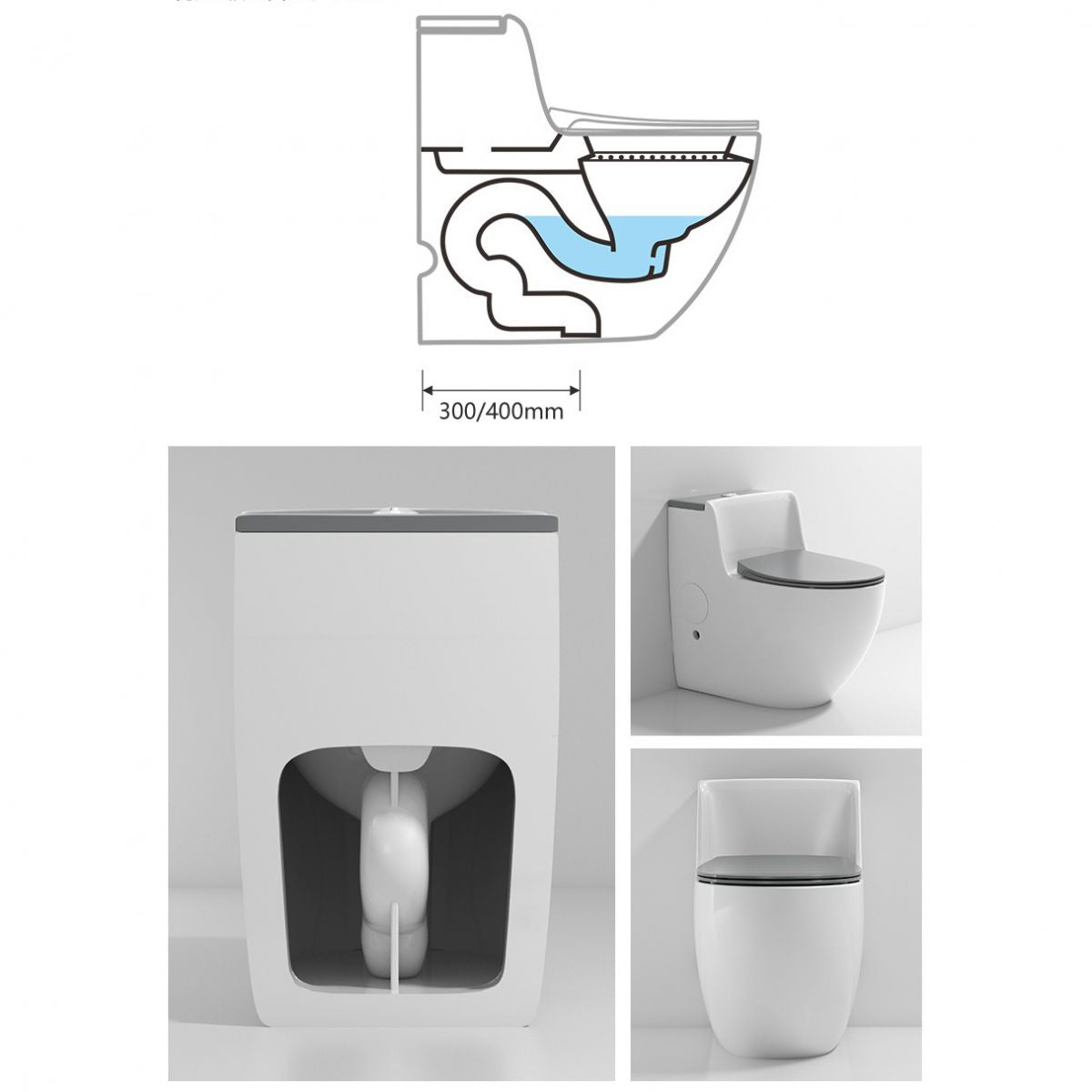 Modern Elongated Toilet Bowl Siphon Jet Flush Toilet with Seat