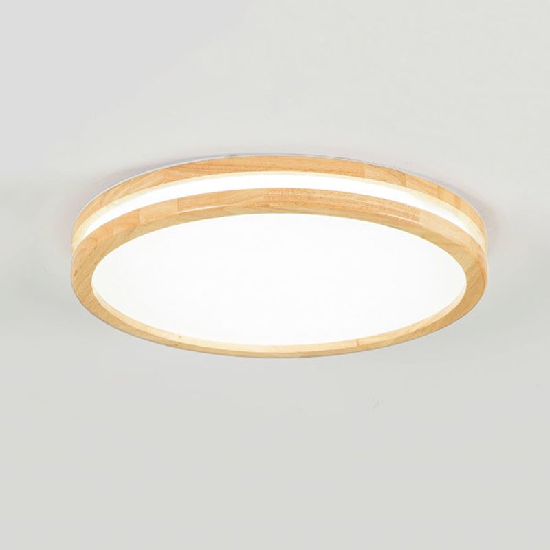 Round Simple Ceiling Mount Light Wooden LED Ceiling Light with Acrylic Shade