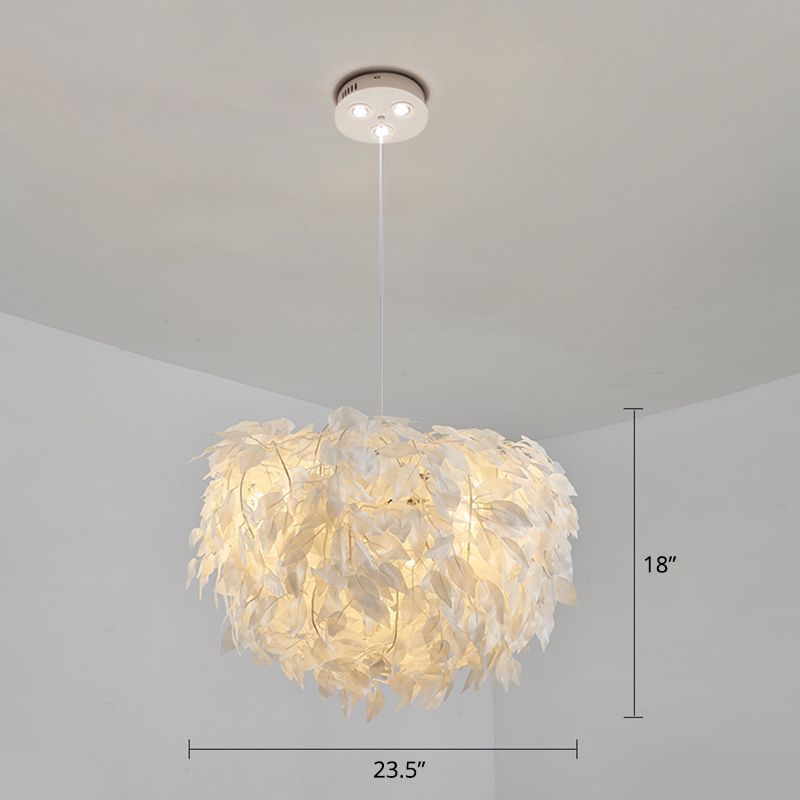 Sospensione a cupola a sospensione chiaro tessuto nordico soggiorno lampada appesa in bianco