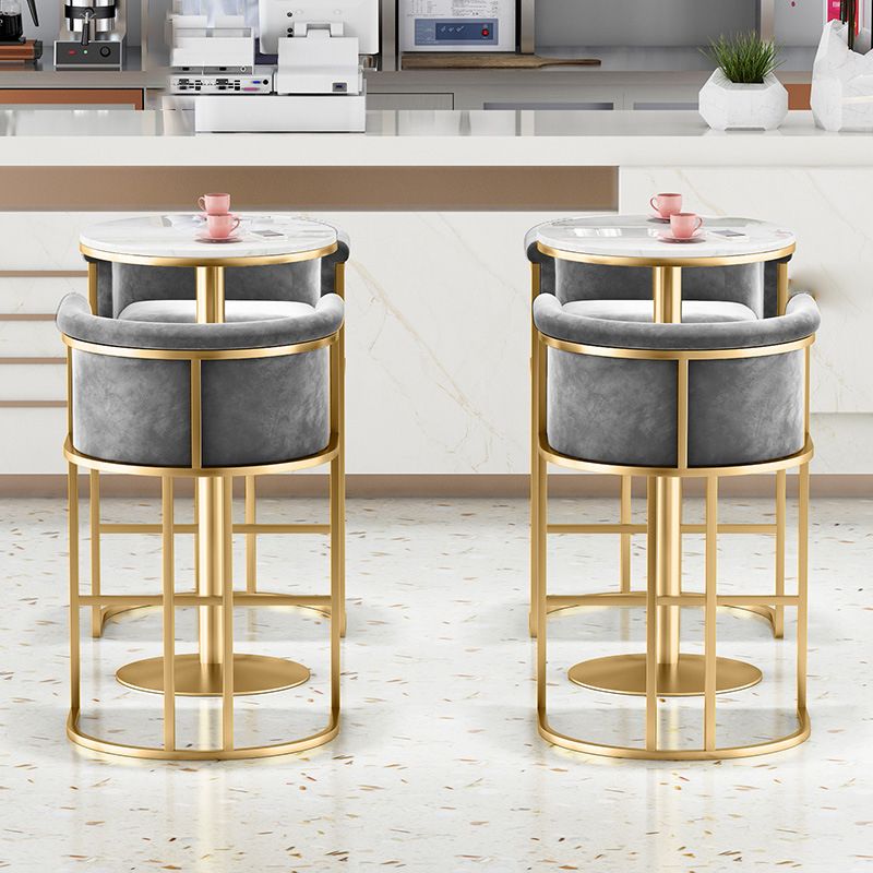Glam Backrest Armrest Counter Stool Iron Cafe Bar Stool with Velvet Cushion and Pedal