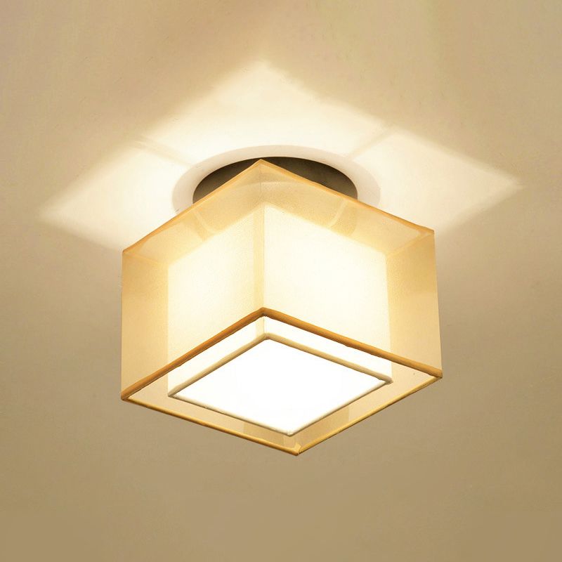 Dual-Shaded Corridor Ceiling Light Fabric 1 Light Modern Semi Flush Mount Lighting