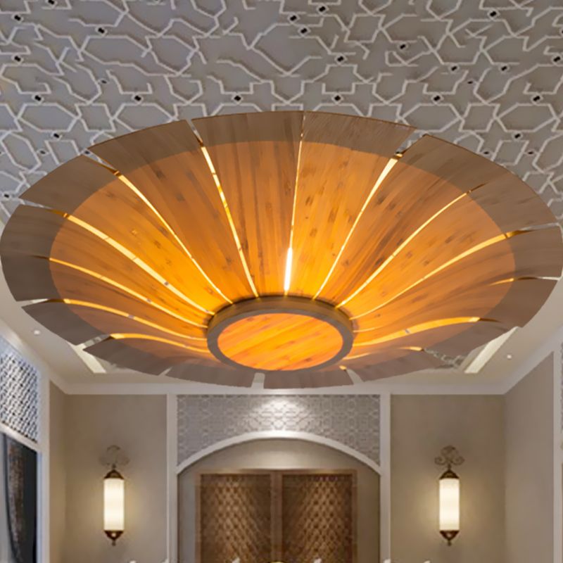 Platillo volador japonés Semi Flush Mount Wood 1 Bulbo cerca de la iluminación del techo en beige