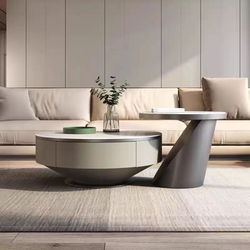 Metal Craft Grey Coffee Table with Circular Nested Single Foot Base Coffee Table