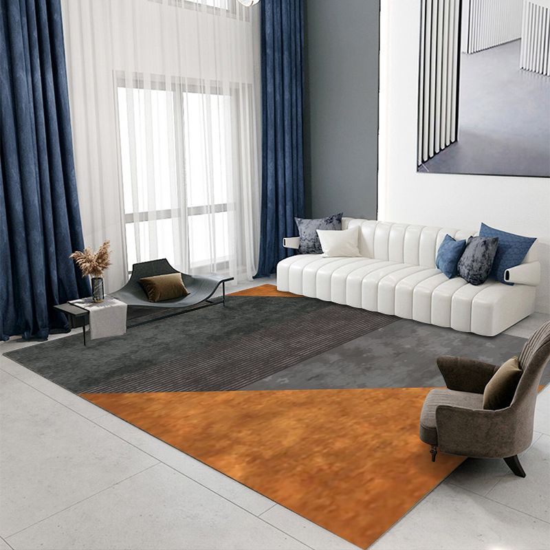 Orange Striped Rug Polyester Contrast Color Rug Stain Resistant Rug for Living Room