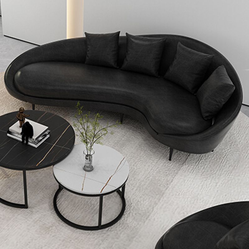 Contemporary Faux Leather Sloped Arm Sofa in Black For Living Room