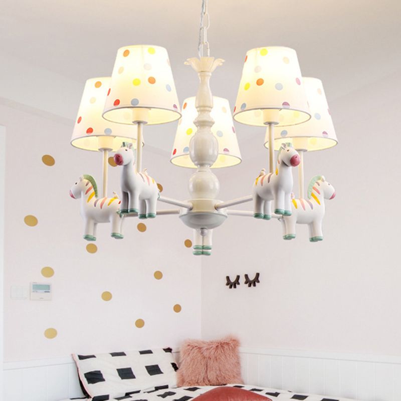 Zebra Bedroom Chandelier Pendant Light Resin Childrens Hanging Light with Patterned Fabric Shade