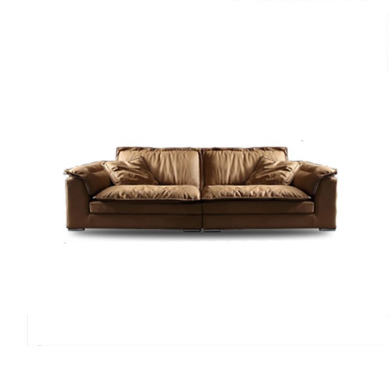 Brown Pillow Top Sofa & Chaise Faux Leather Loose Back Sofa - 30.7" H
