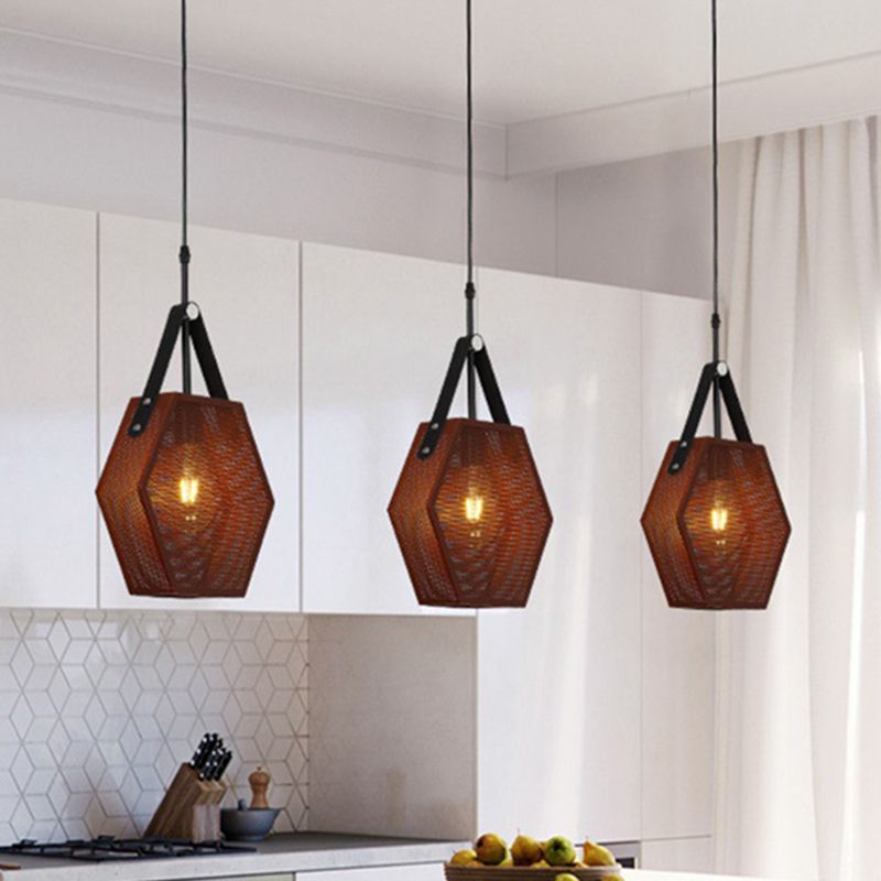 1 Kopfanhänger Beleuchtung Vintage Pentagon Mesh Screenhängung Deckenlampe in Braun, 8 "/10" breit
