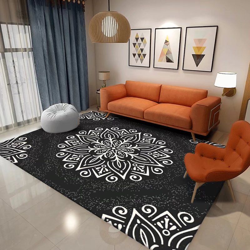 Dark Gray Modern Rug Polyester Graphic Rug Non-Slip Backing Rug for Sitting Room
