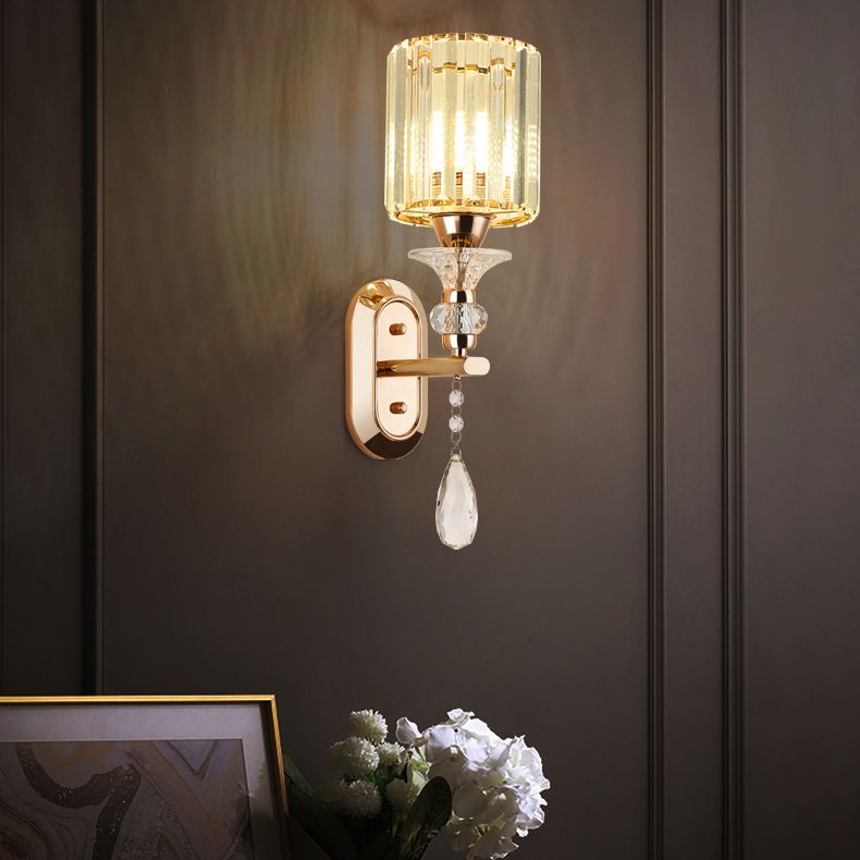 Modern Artistic LED Wall Lamp Copper Geometric Wall Sconce with Crystal Shade