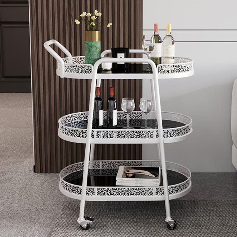 Contemporary Oval Glass Prep Table 32.28"H Rolling Prep Table for Dining Room