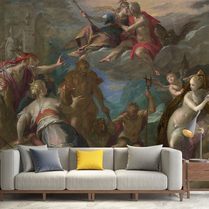 Custom Religious Wall Paper Murals Antique The Amazement of the Gods Pattern Wall Decor in Brown