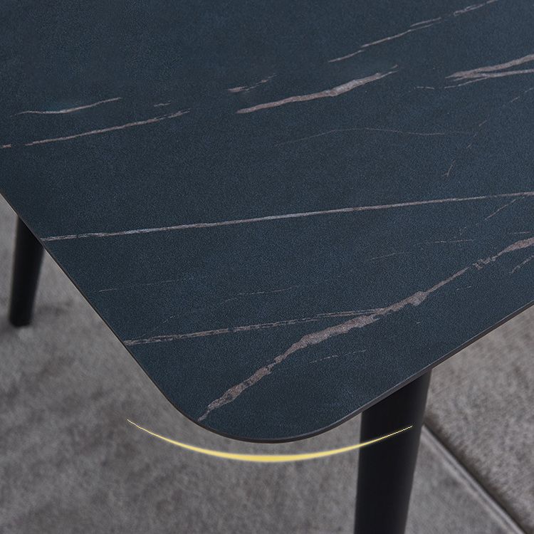 Metal Industrial Rectangle Dining Table Black Sintered Stone Table with 4 Legs