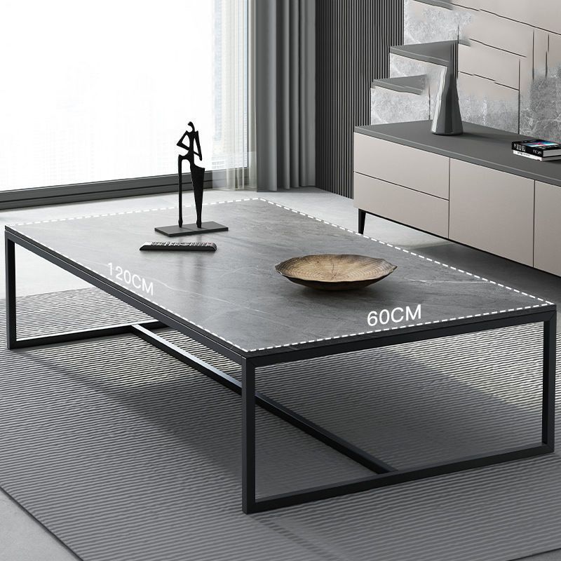 Modern Steel Trestle Base Rectangular Wood Table Top Coffee Table