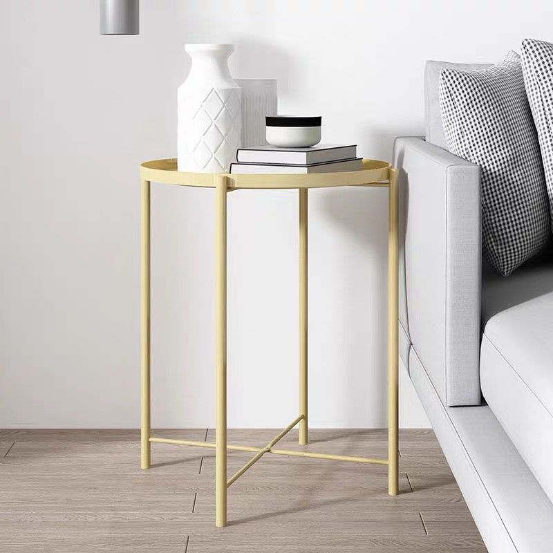 Mid-Century Metal Round Tray Top Side Table 20.5-inch Cross Legs End Table
