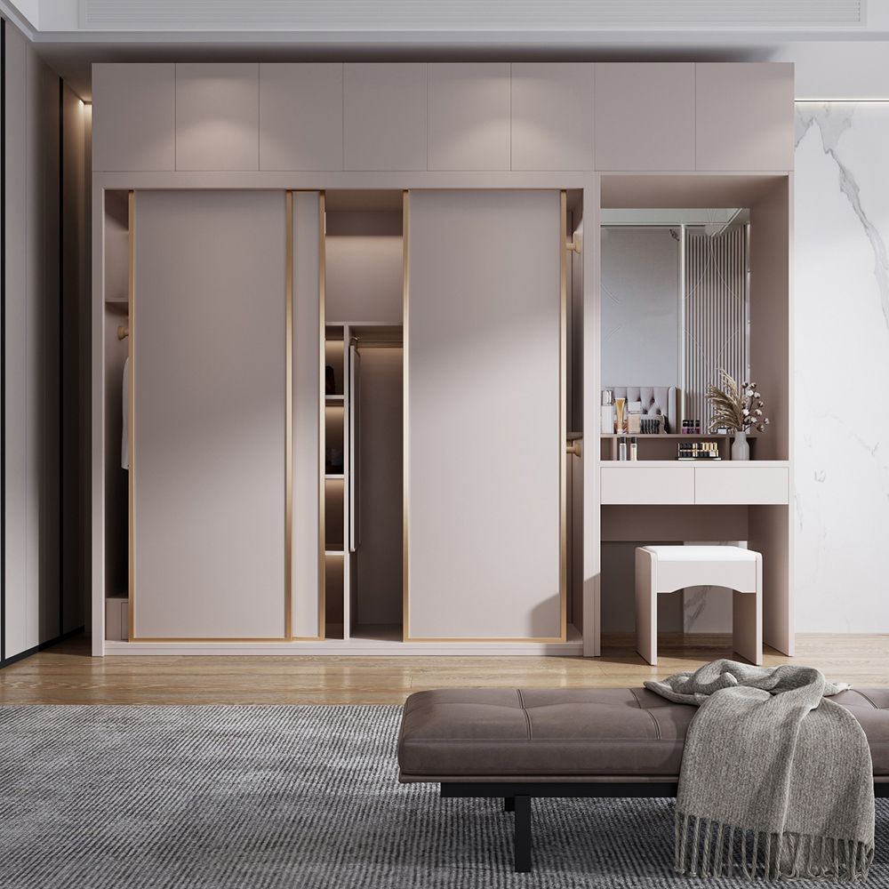 Engineered Wood Wardrobe Armoire Modern Style Wardrobe with Mirror