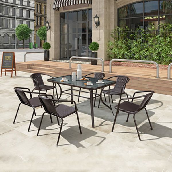 Industrial Steel Patio Dining Armchair with Plastic Back in Dark Brown